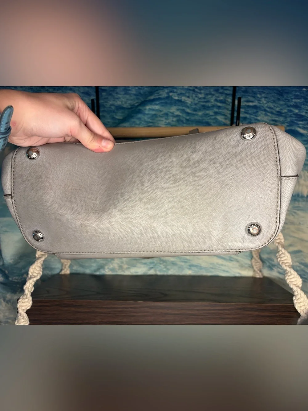 Michael Kors Leather Snap Pocket Tote Bag in Taupe Gray